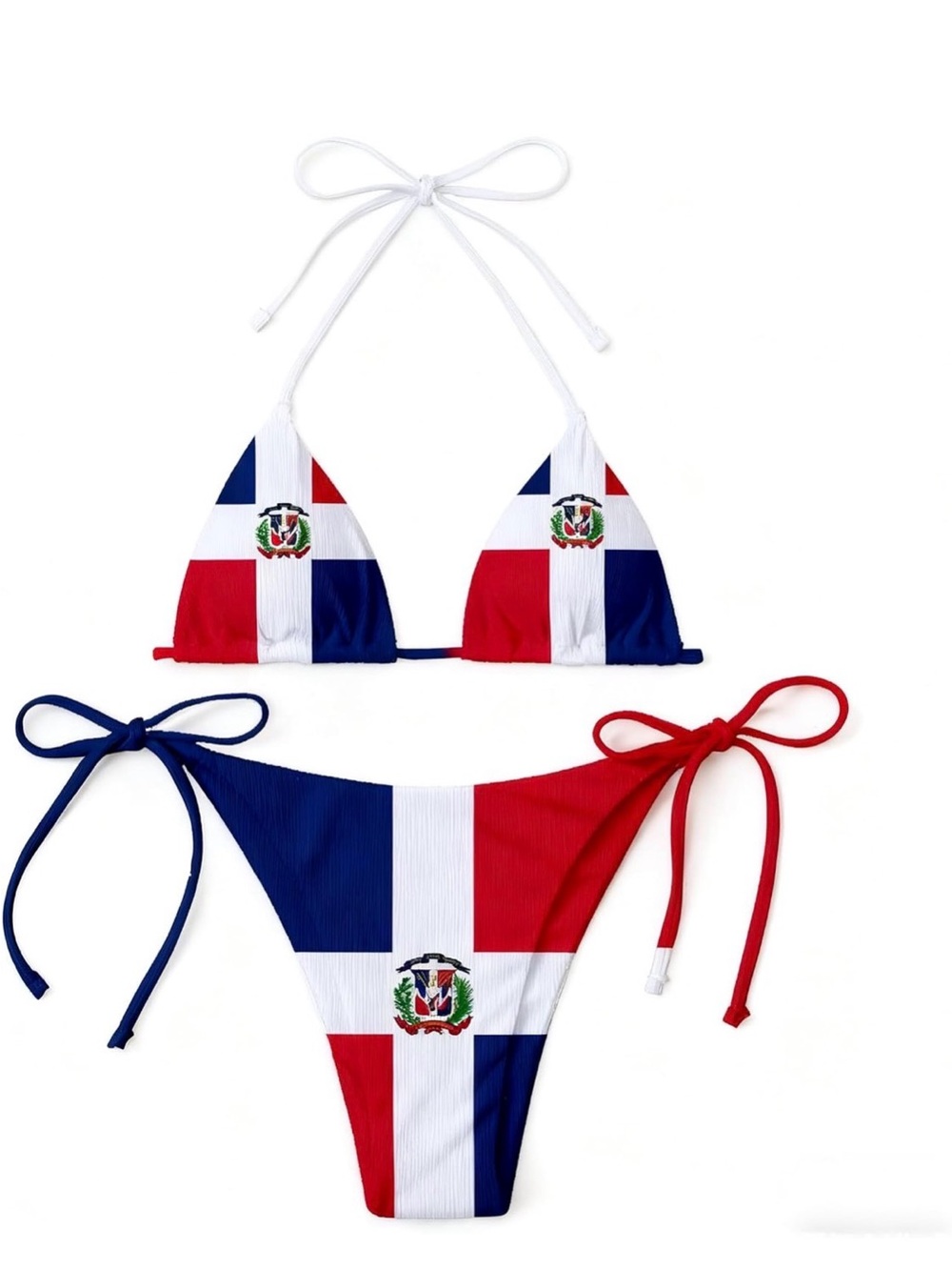 Dominican Flag Triangle Bikini Set - Red, White & Blue